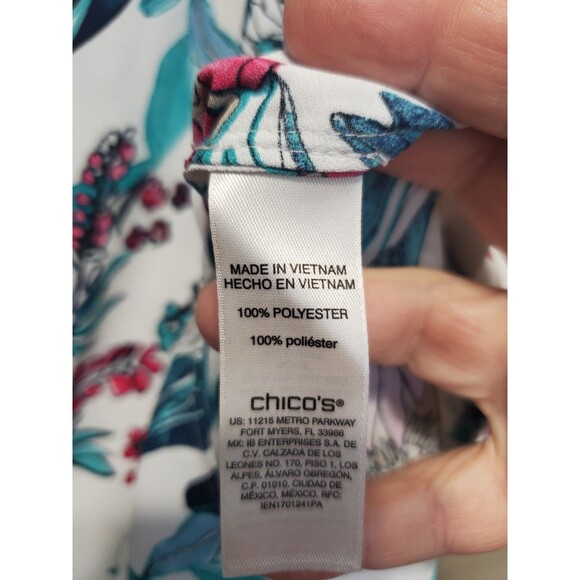 Chico's White Floral V-Neck Dolman Sleeve Button-Up Tunic Size 1 Medium - Picture 5 of 7